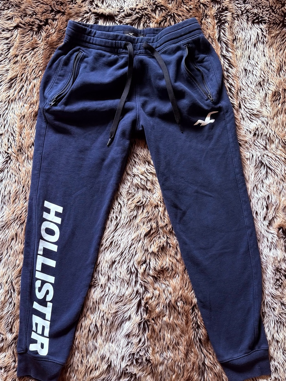 Hollister Navy Sweatpants with White Logo and Lettering